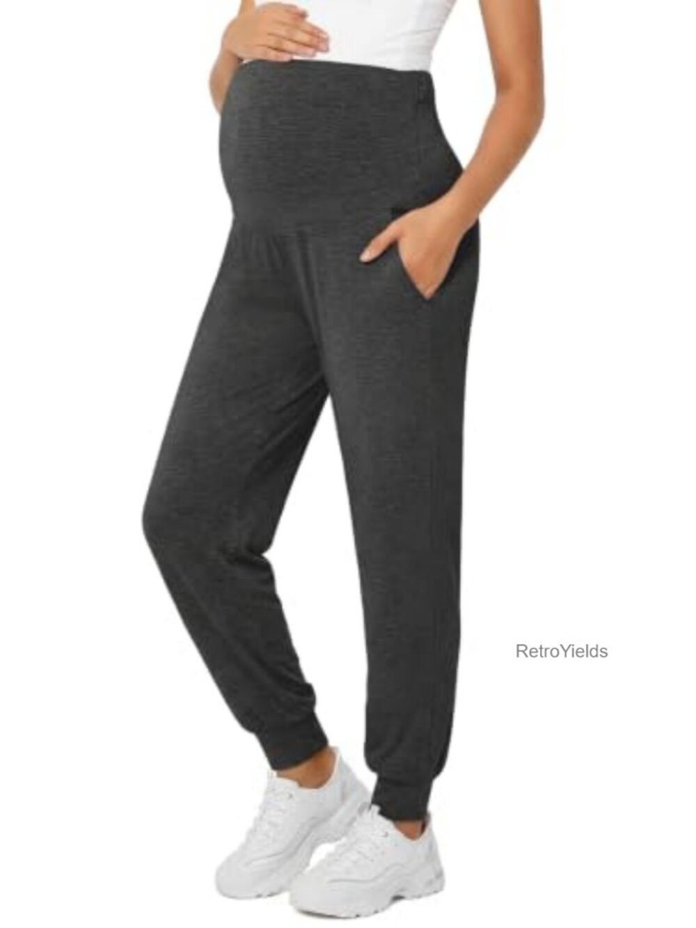 Viscose Maternity Jogger Pants Over-Belly Waistband Pockets Lounge